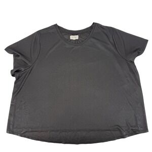 Porridge Anthropologie Womens 2X Black Metallic Sheen Short Sleeve Crew Neck Top